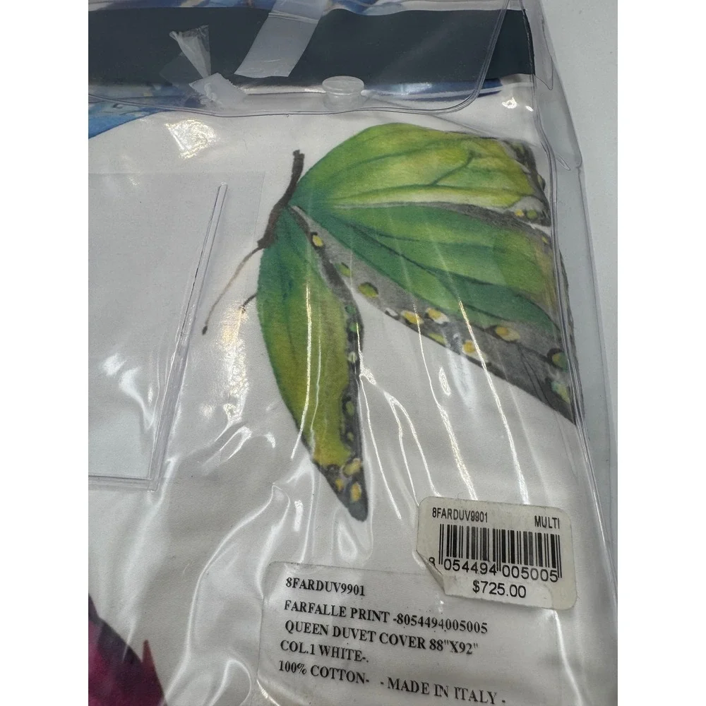 Dea Italy Farfalle Butterfly Print Queen Duvet Cover 100% Cotton White 88x92 NEW